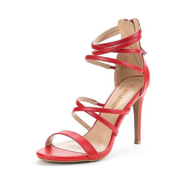 NEW Dream Pairs Women’s Show High Heel Dress Red Strappy Heels/Pump Sandals - Picture 1 of 11